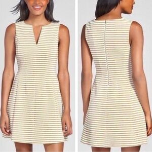 EUC Lilly Pulitzer Brielle Metallic Gold & Cream Striped Fit & Flare Dress